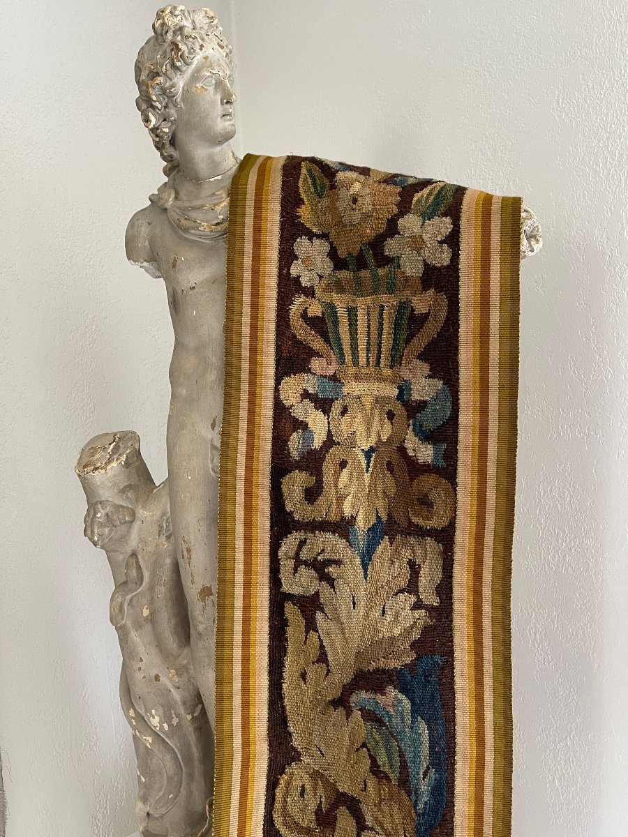 Magnifique Pente De Tapisserie D’aubusson Decor Floral Vase Antique-photo-3