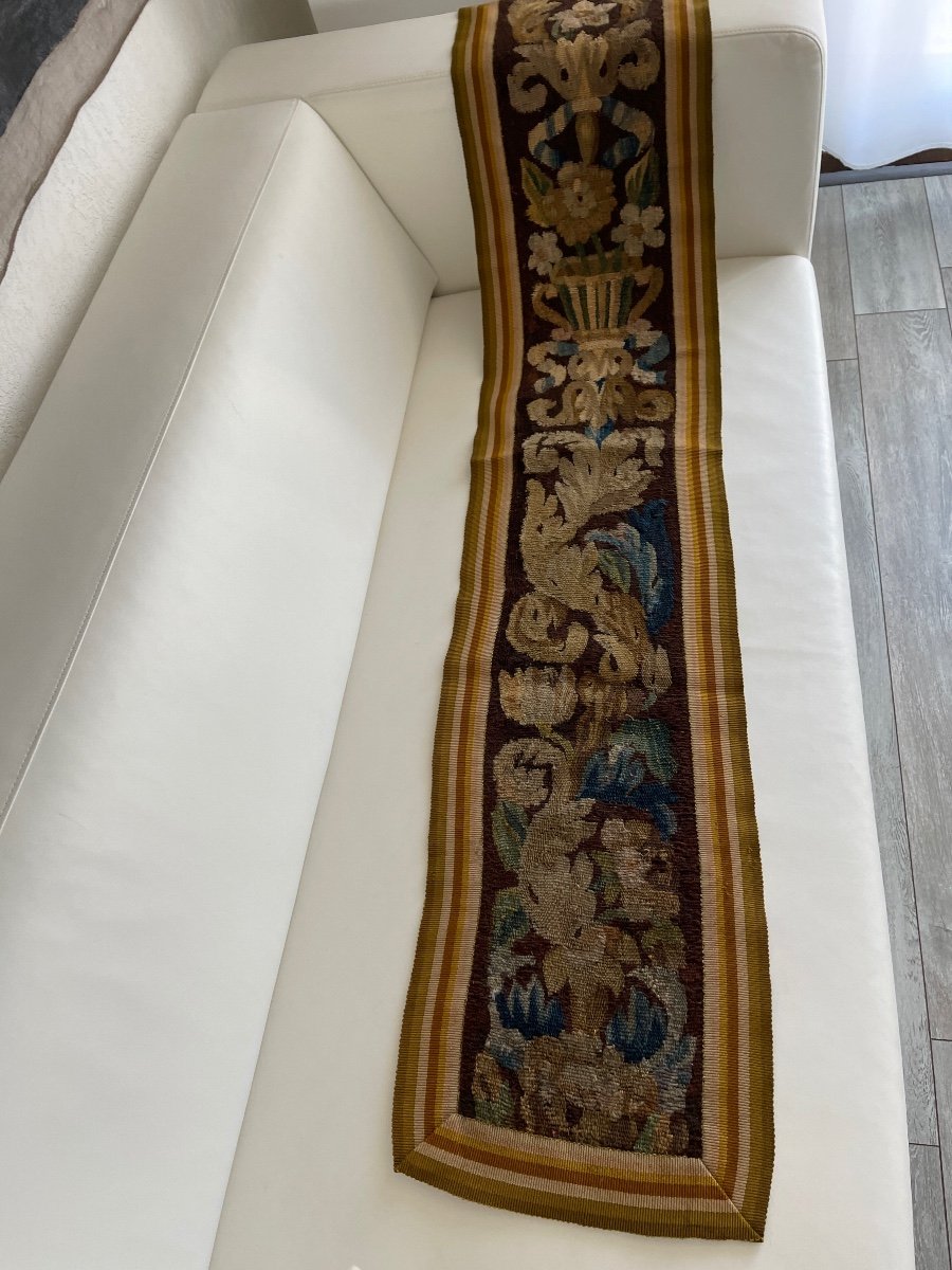 Magnifique Pente De Tapisserie D’aubusson Decor Floral Vase Antique-photo-6