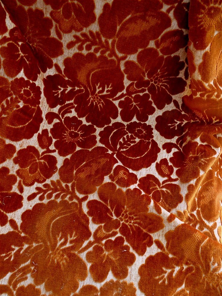 Paire De Tentures En Velours Années 1970 Rideaux Anciens Large Décor Floral-photo-4