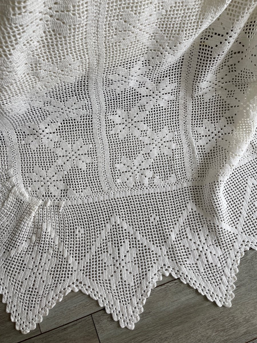 Dessus De Lit Au Crochet En Coton Blanc Au Decor De Fleurs étoilées -photo-2