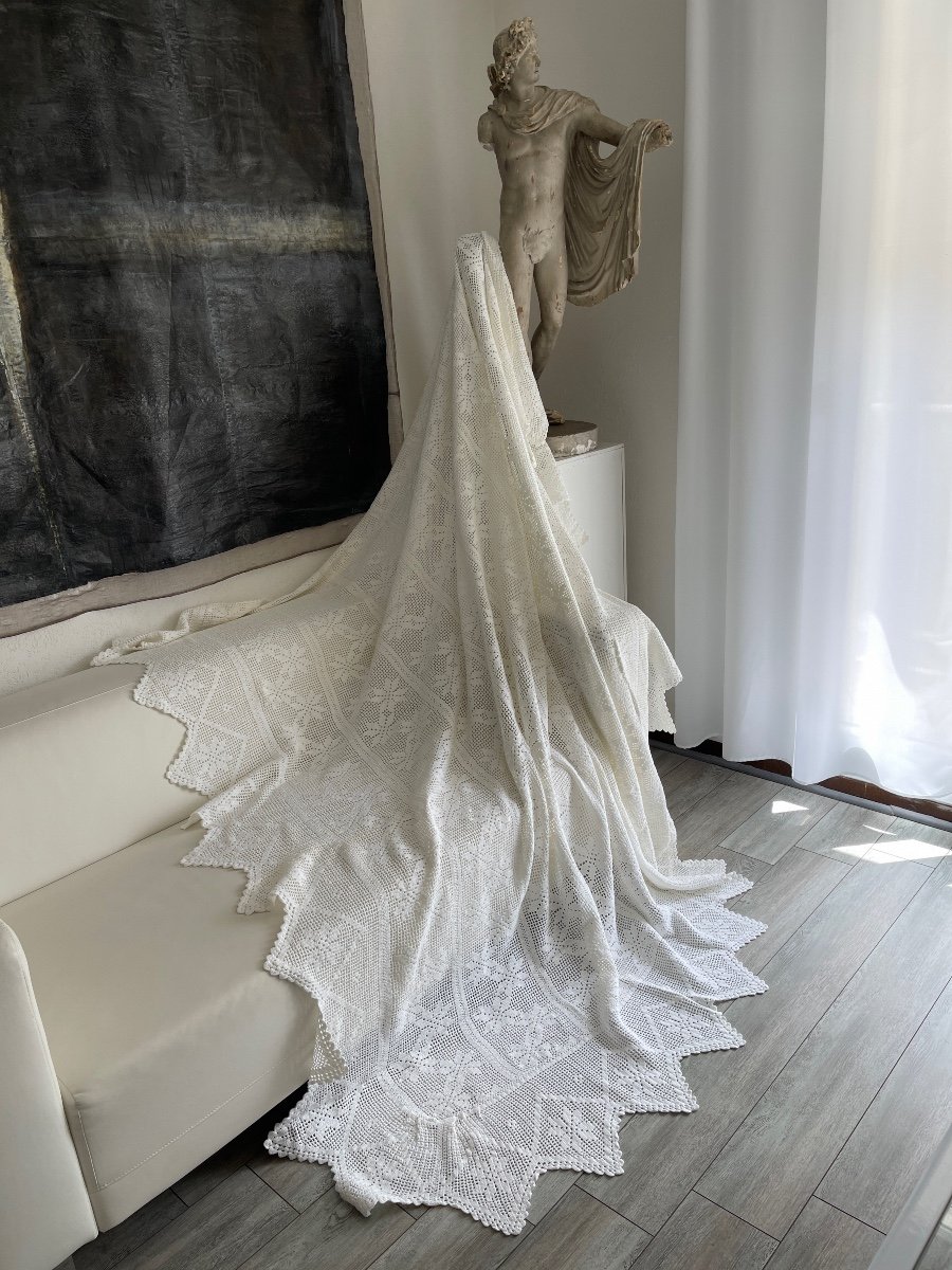 Dessus De Lit Au Crochet En Coton Blanc Au Decor De Fleurs étoilées -photo-3