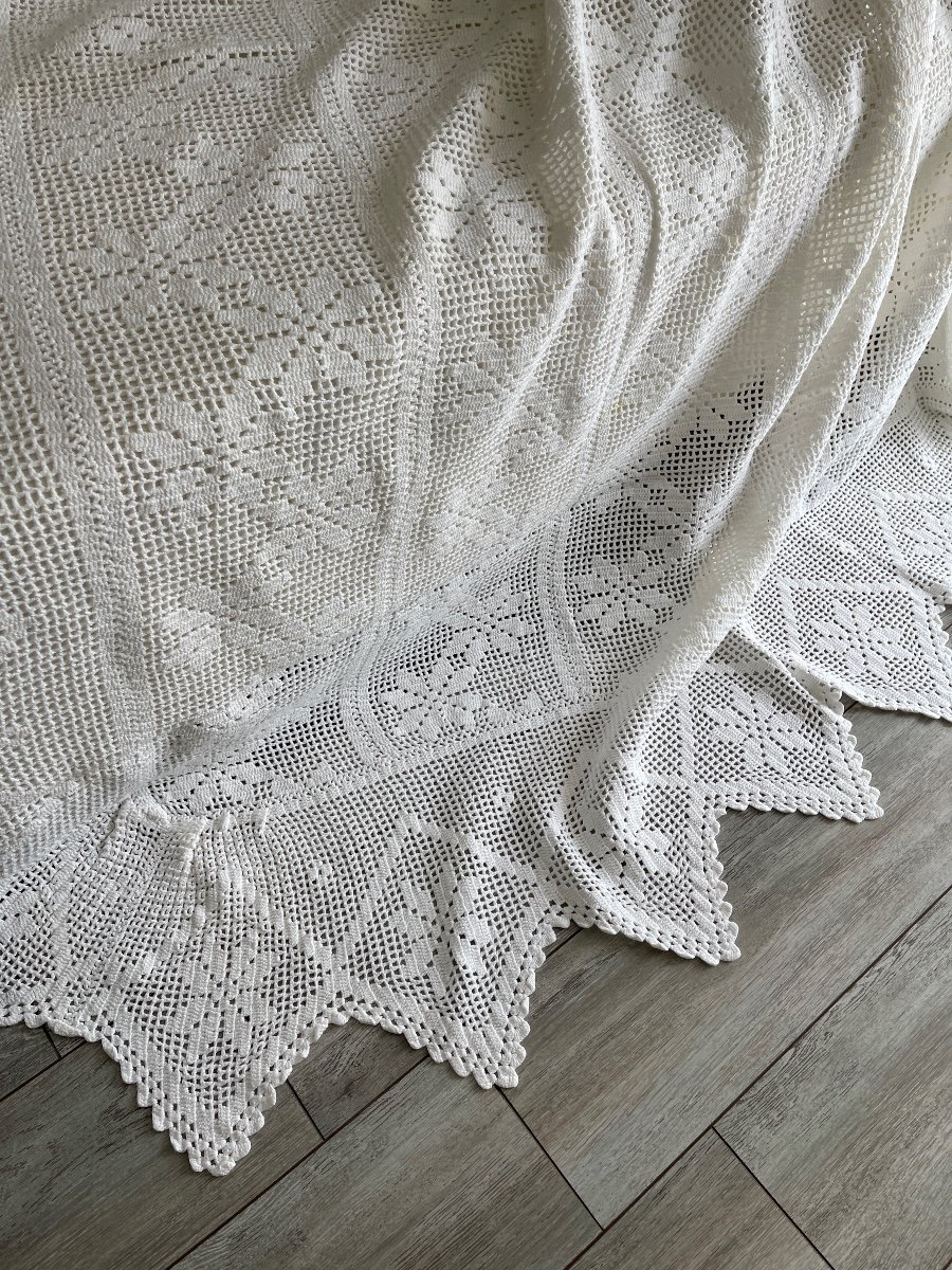 Dessus De Lit Au Crochet En Coton Blanc Au Decor De Fleurs étoilées -photo-4