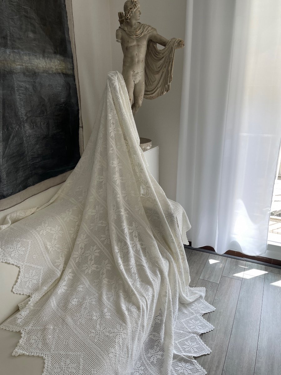 Dessus De Lit Au Crochet En Coton Blanc Au Decor De Fleurs étoilées -photo-5