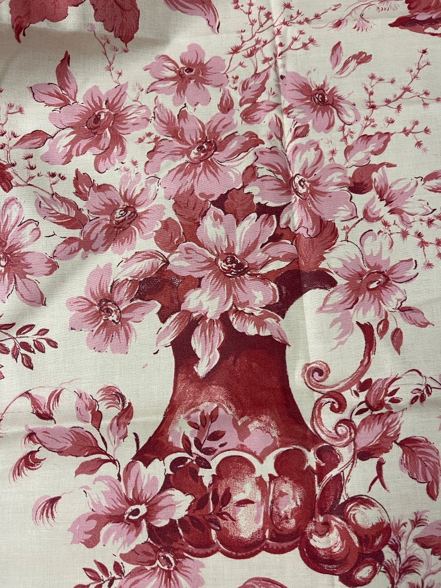 Large Fragment De Tissu Imprimé  Décor  Floral Et Oiseaux -photo-2