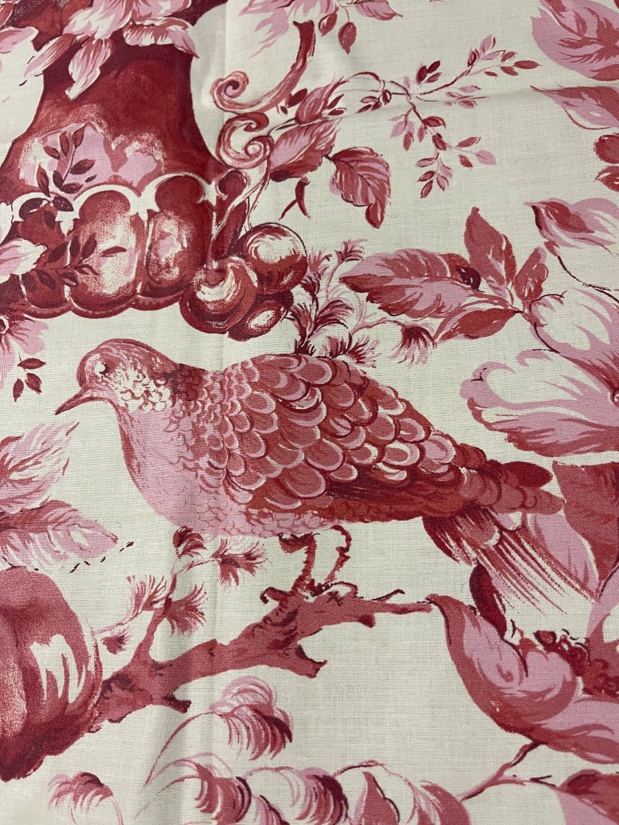 Large Fragment De Tissu Imprimé  Décor  Floral Et Oiseaux -photo-3