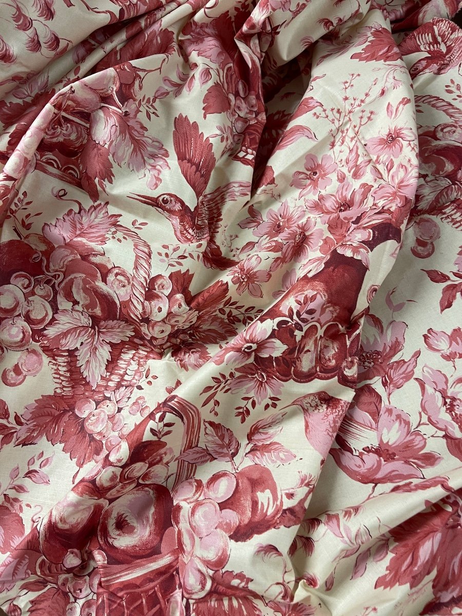 Large Fragment De Tissu Imprimé  Décor  Floral Et Oiseaux -photo-4