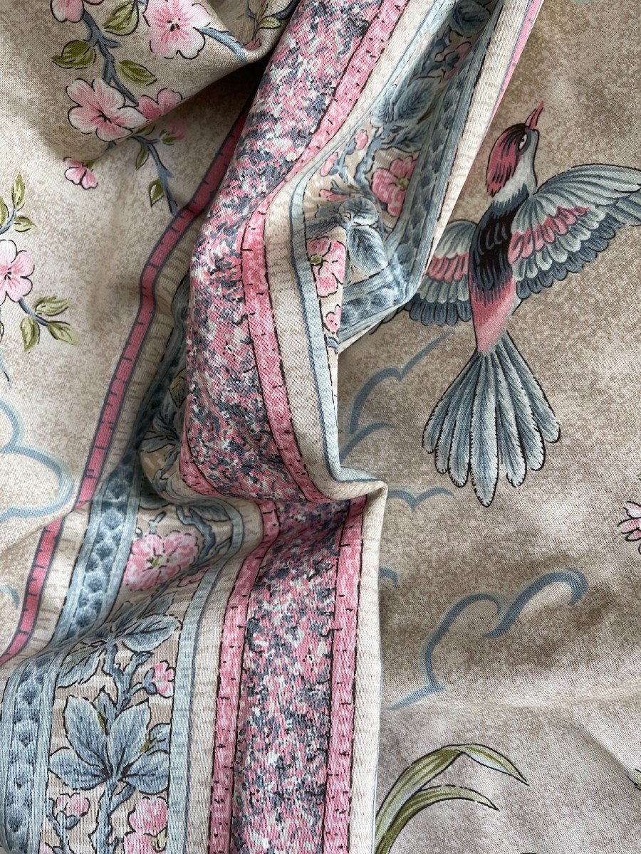 Paire De Rideaux En Chintz Au Décor Japonisant oiseaux  fleurs -photo-6