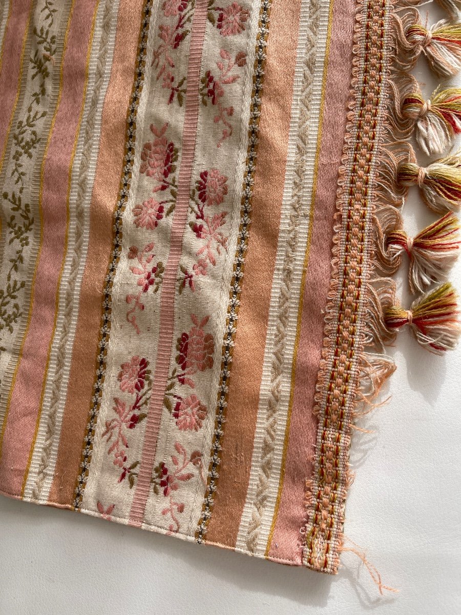 Pair Of Old Curtains Late 19th Century Stripes And Floral Decor-photo-2