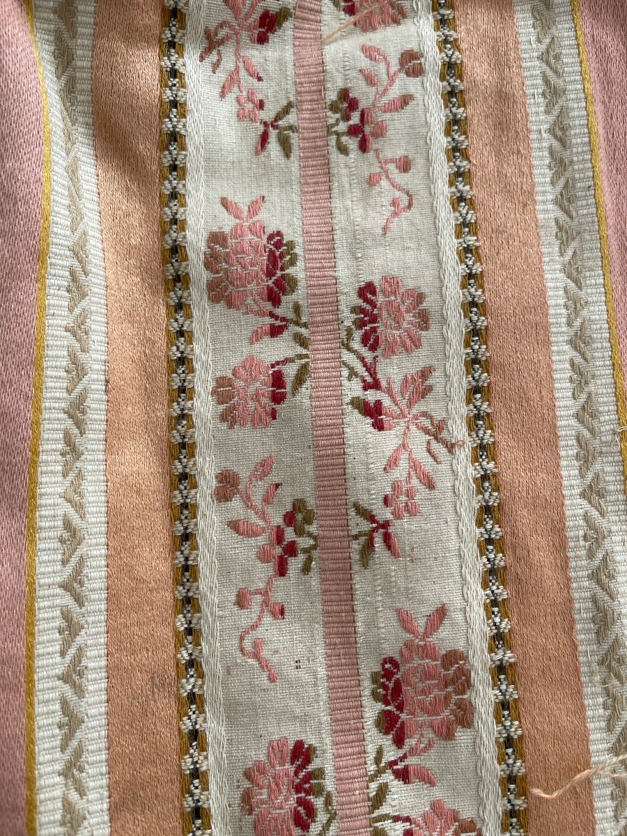Pair Of Old Curtains Late 19th Century Stripes And Floral Decor-photo-3