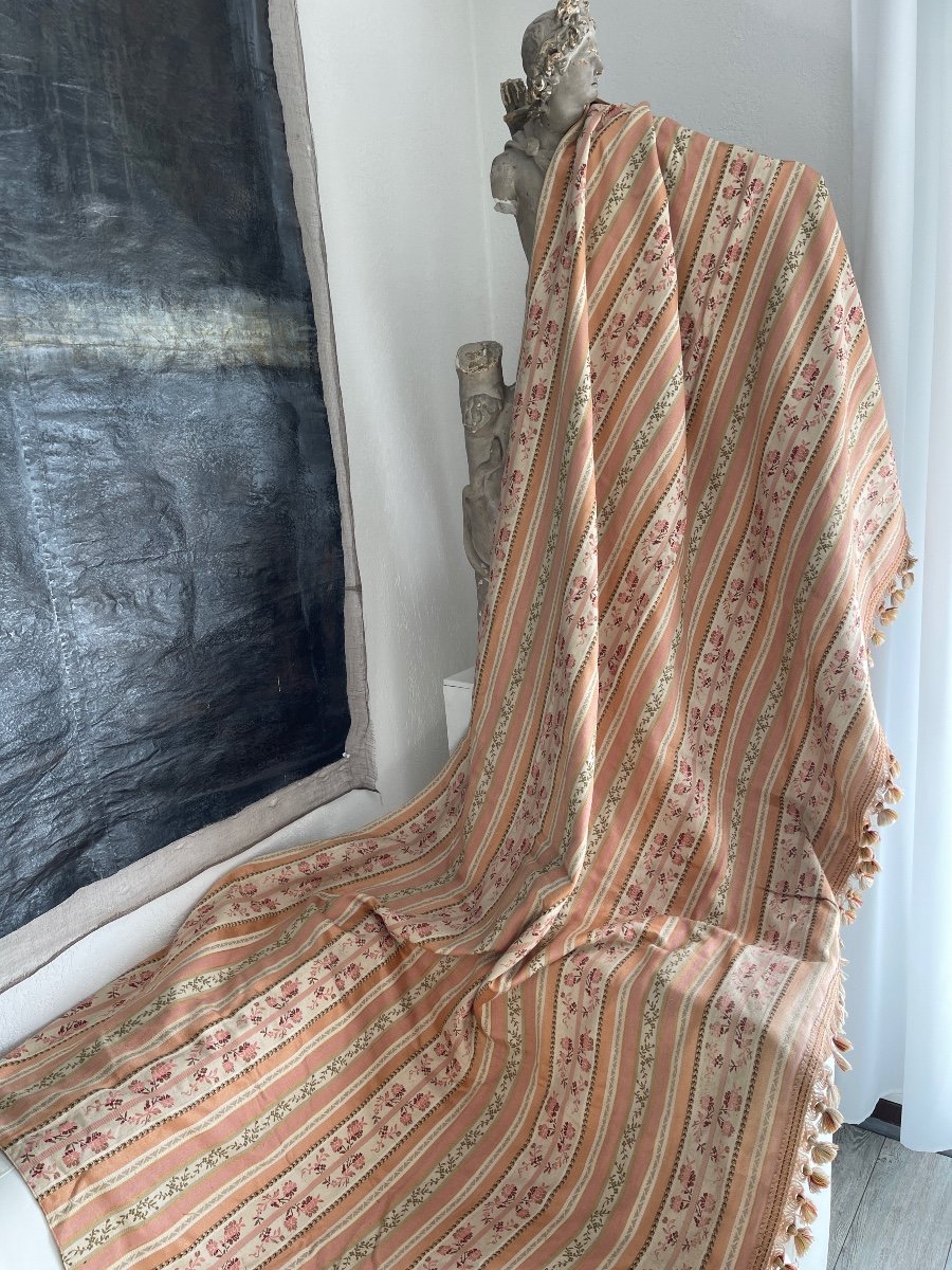 Pair Of Old Curtains Late 19th Century Stripes And Floral Decor-photo-7