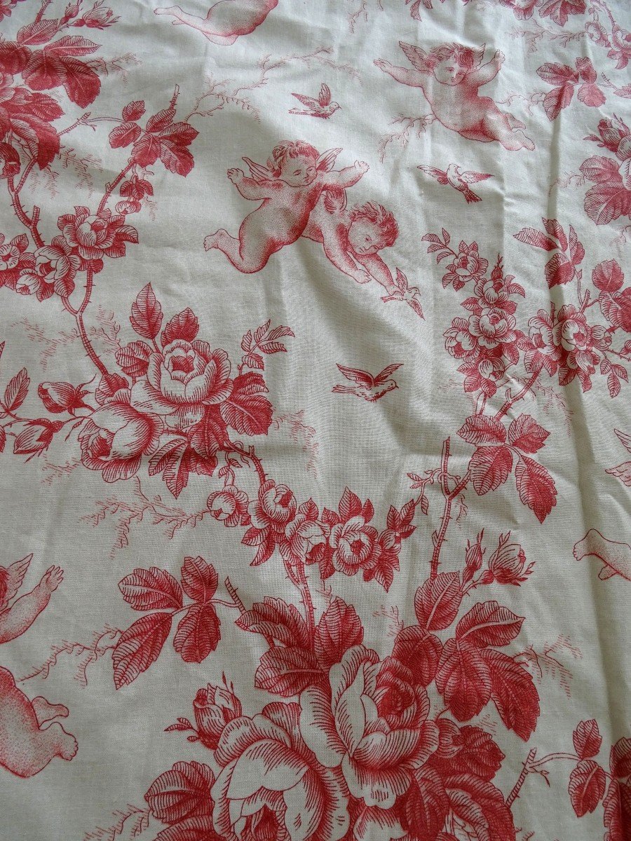 First Pair Of Vintage Hangings Printed With Angels, Doves And Floral Decor-photo-2