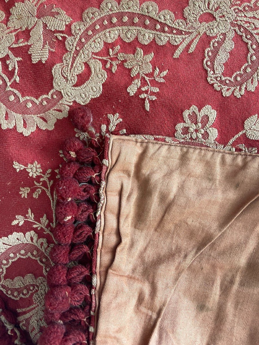 Pair Of 19th Century Hangings Silk And Linen Furnishing Fabric With Trimmings Braid-photo-1