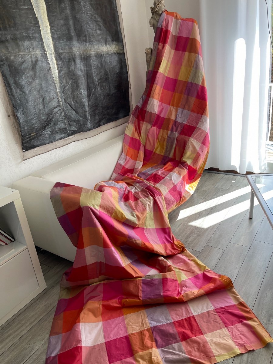 Pair Of Silk Curtains In Acid Colors -photo-1