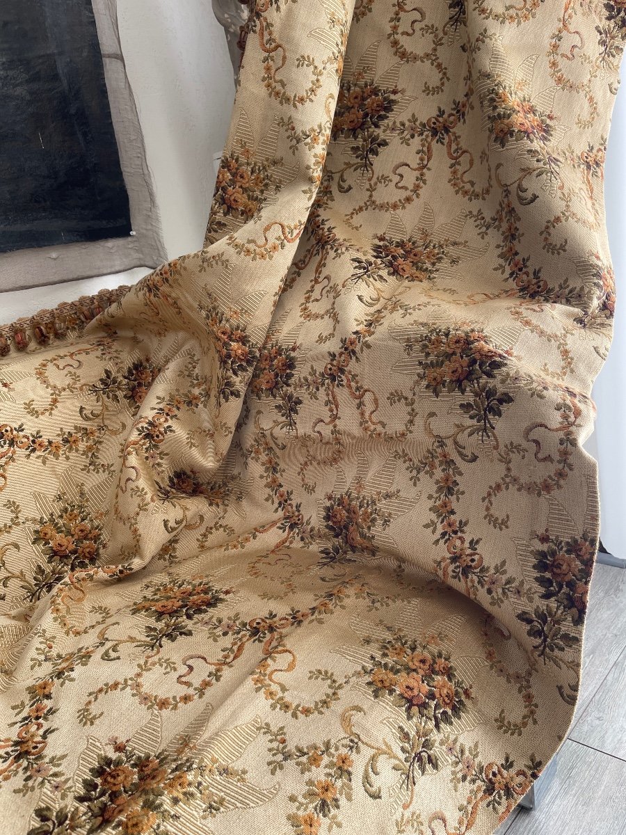 Pair Of Hangings Upholstery Fabric Floral Decor Trimmings-photo-2