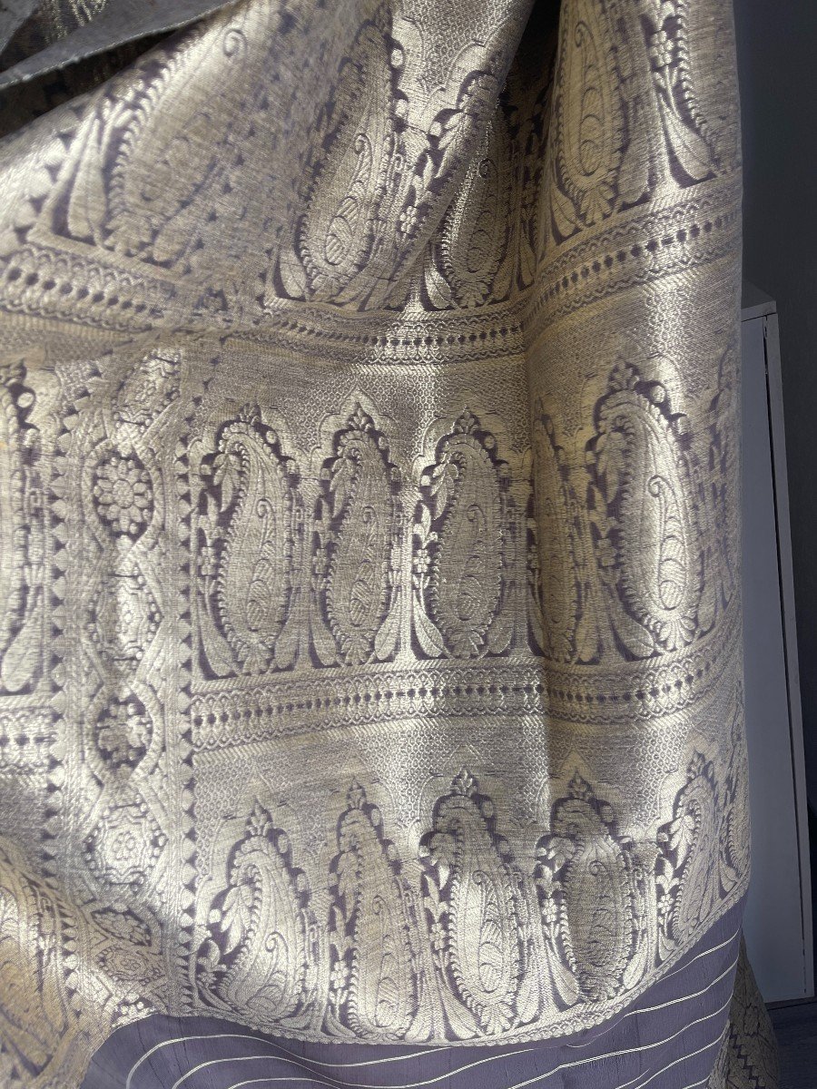 Sari Ancien Provenance Asie Du Sud  Voile Et Dorure -photo-3