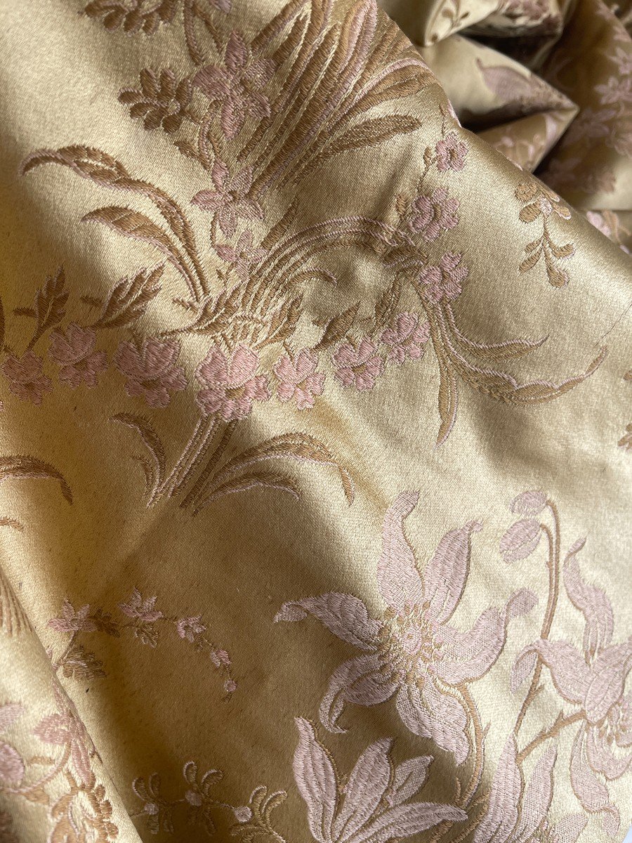 Old Silk Piece Lime Green Gold End Of 19th Century Old Fabric -photo-3