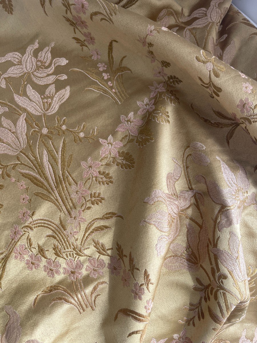 Old Silk Piece Lime Green Gold End Of 19th Century Old Fabric -photo-1