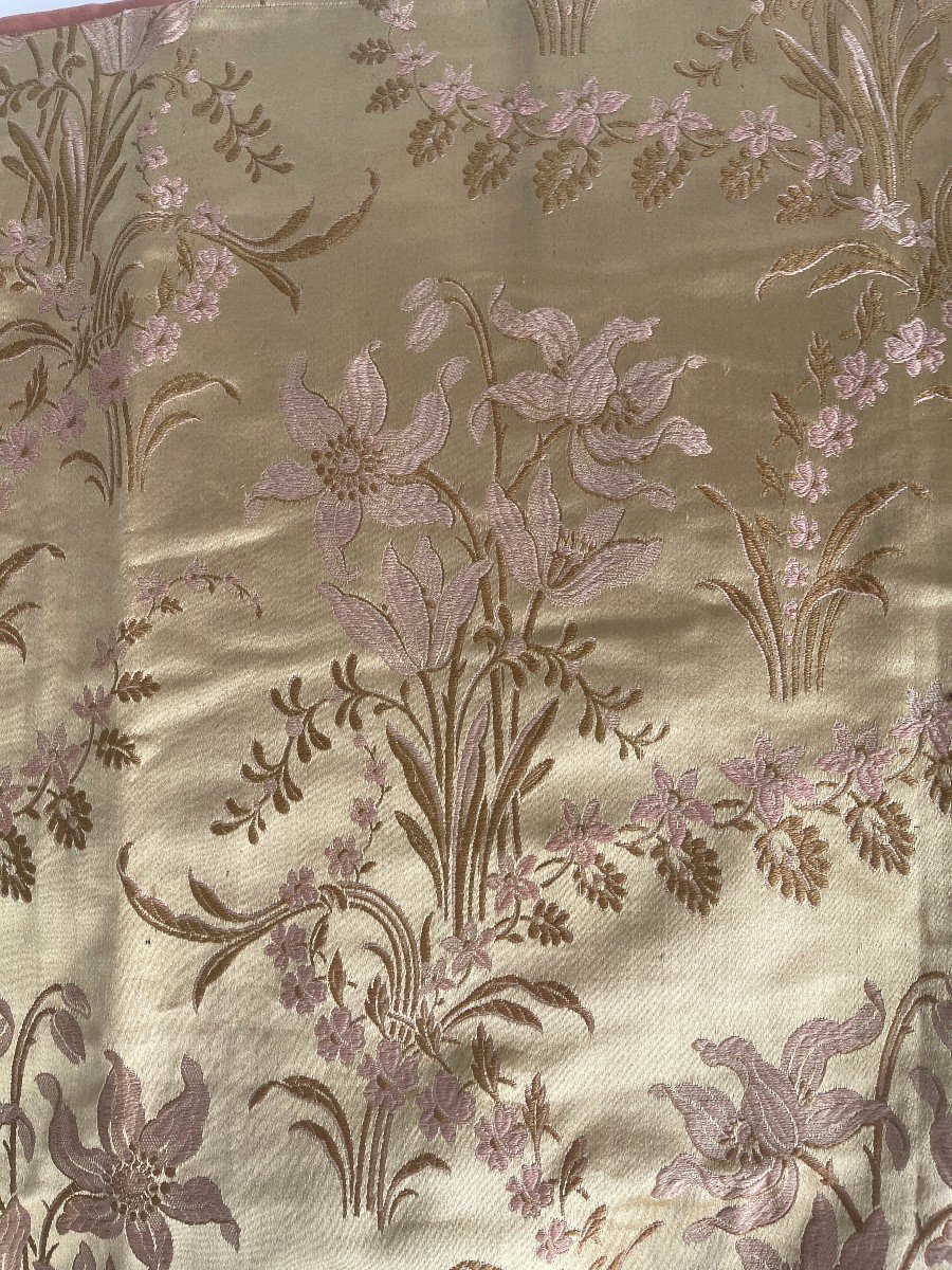Old Silk Piece Lime Green Gold End Of 19th Century Old Fabric -photo-3