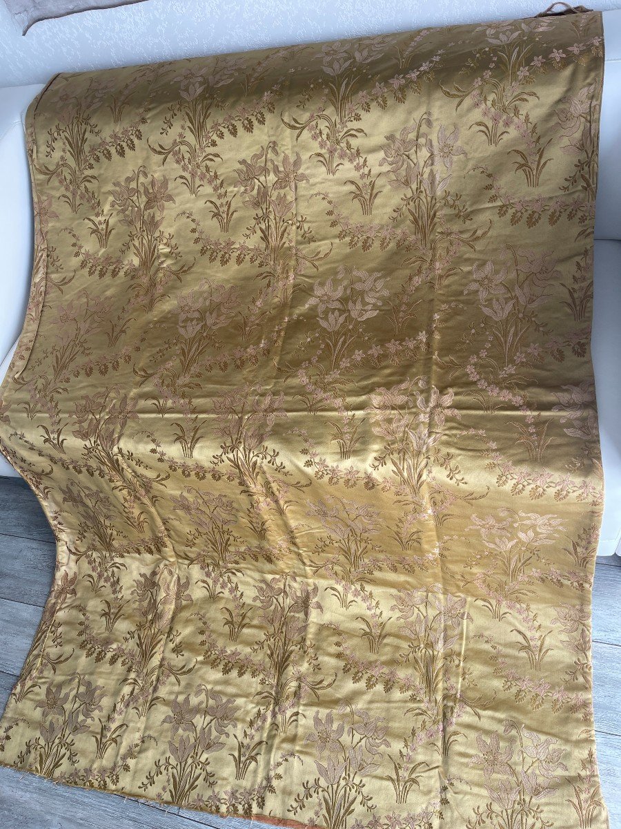 Old Silk Piece Lime Green Gold End Of 19th Century Old Fabric -photo-5