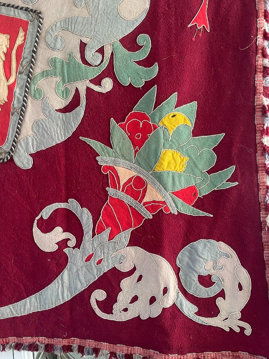 Blason Héraldique  brodé  Surmonté d'Une Couronne Majestueuse XIXème-photo-4