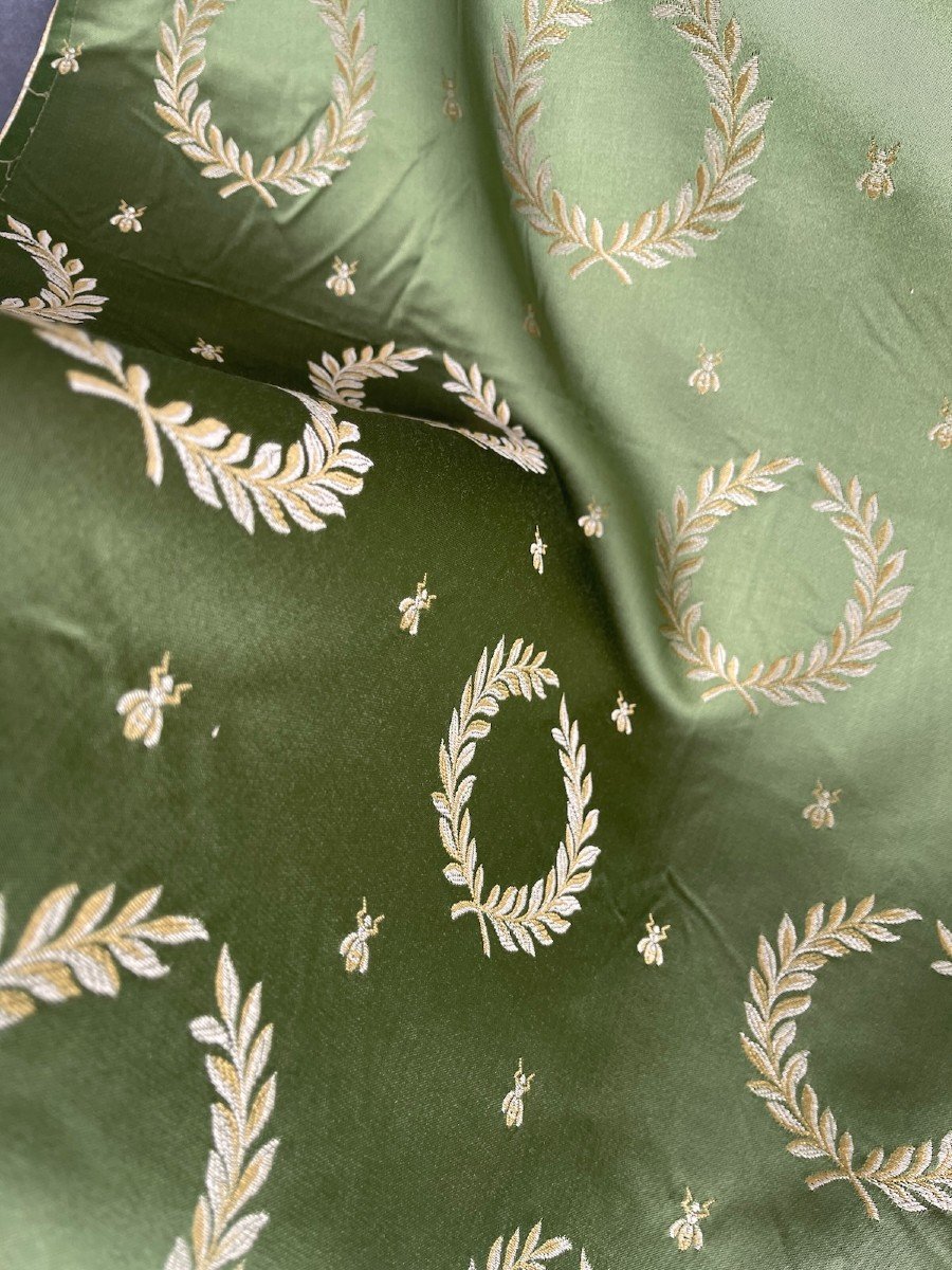 Fragment Of Green Silk, Bees And Laurel Wreaths Empire Style-photo-2