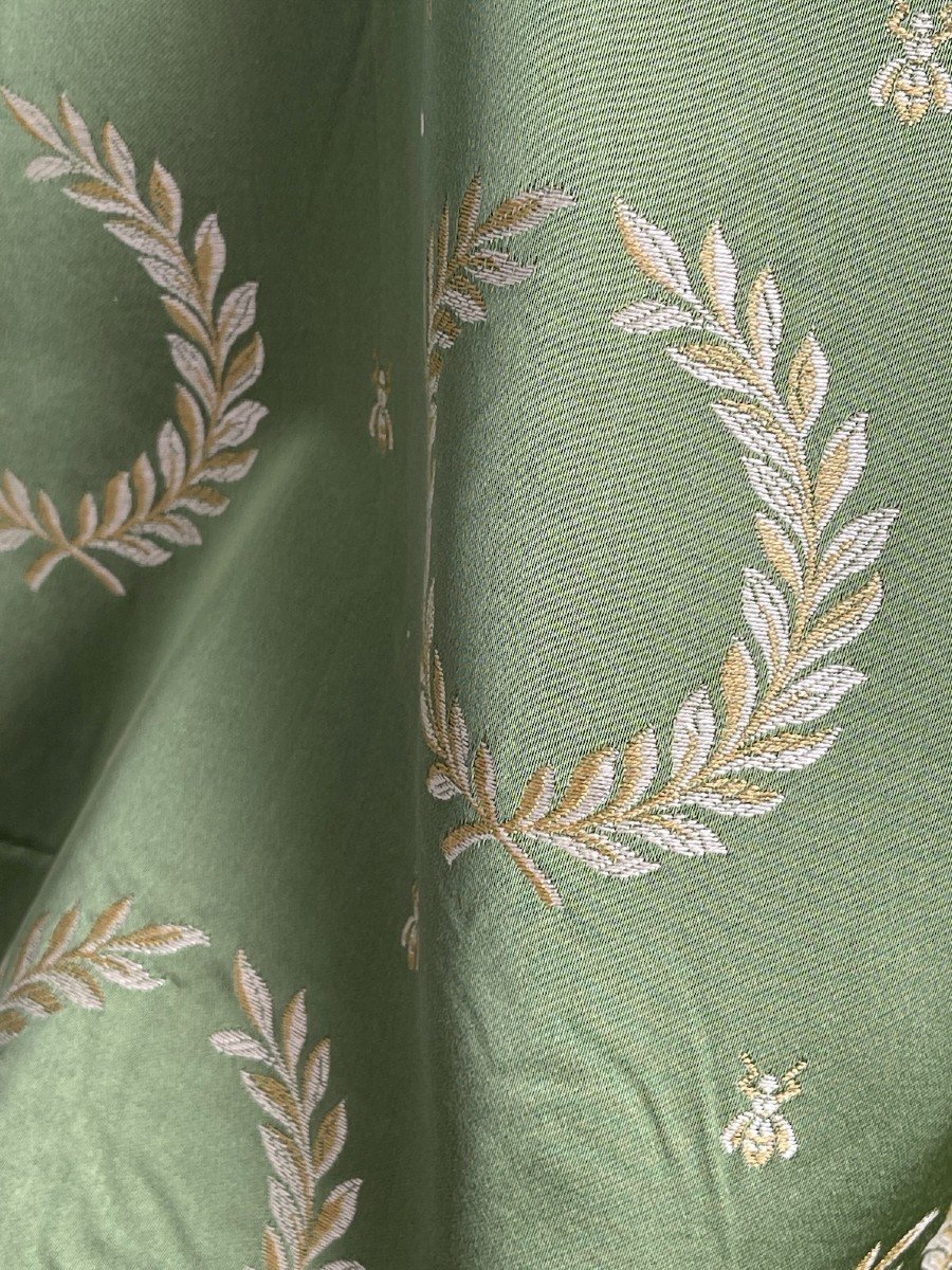 Fragment Of Green Silk, Bees And Laurel Wreaths Empire Style-photo-3