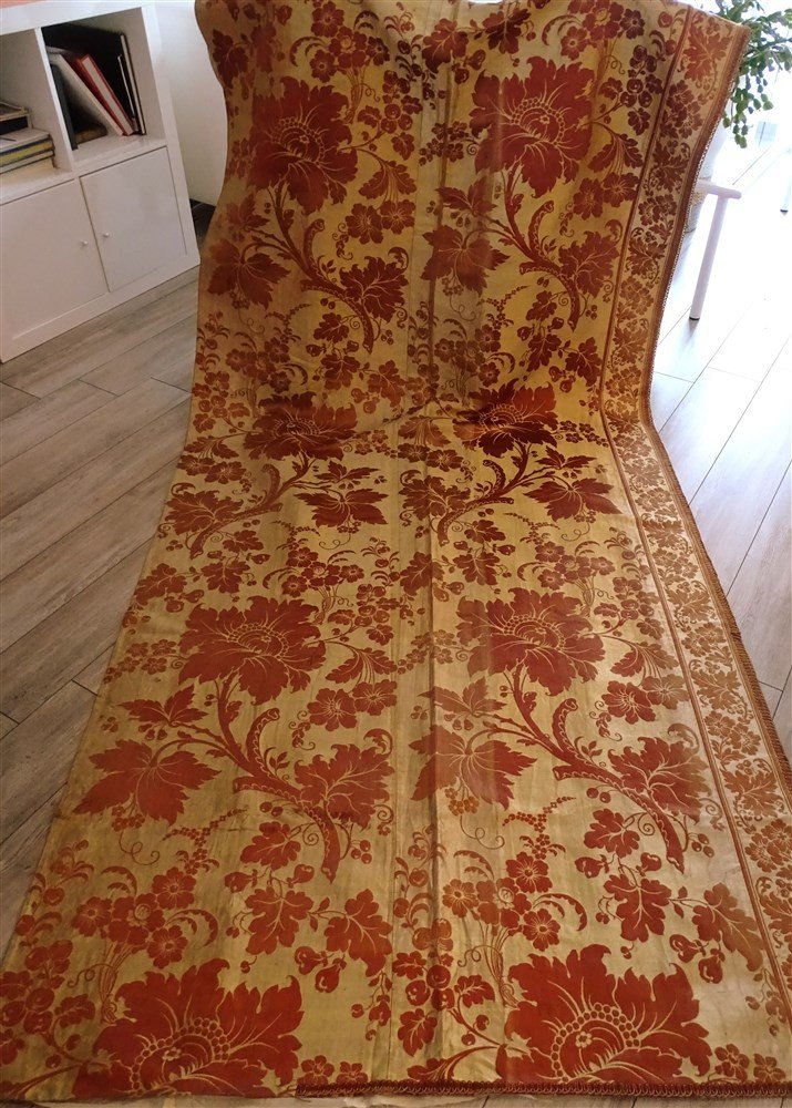 Very Rare 17th Century Brocatelle Regency Linen And Silk Tapestry Hanging-photo-5