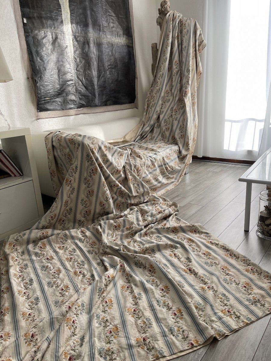 Paire De Rideaux, Tentures En étoffe Jacquard Avec Décor Floral-photo-2