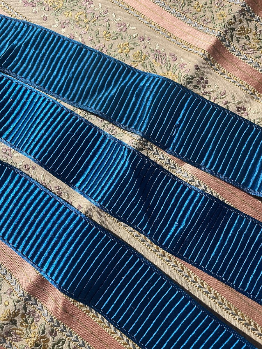 Blue Silk Ribbon Trim From The 1900s For Hats, Old Clothes, -photo-4