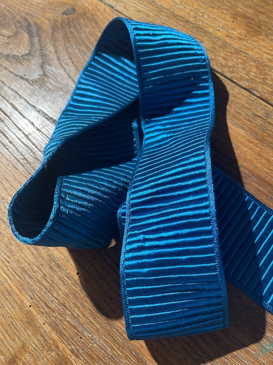 Blue Silk Ribbon Trim From The 1900s For Hats, Old Clothes, -photo-5