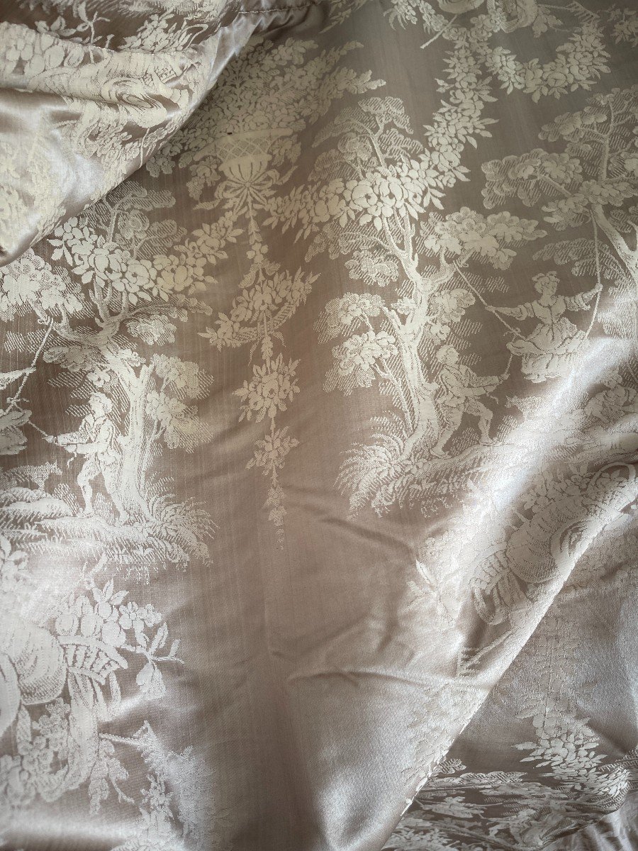 Paire De Rideaux Soierie Lyonnaise Esprit Louis XV  Tentures Soie Beige Irisé-photo-6