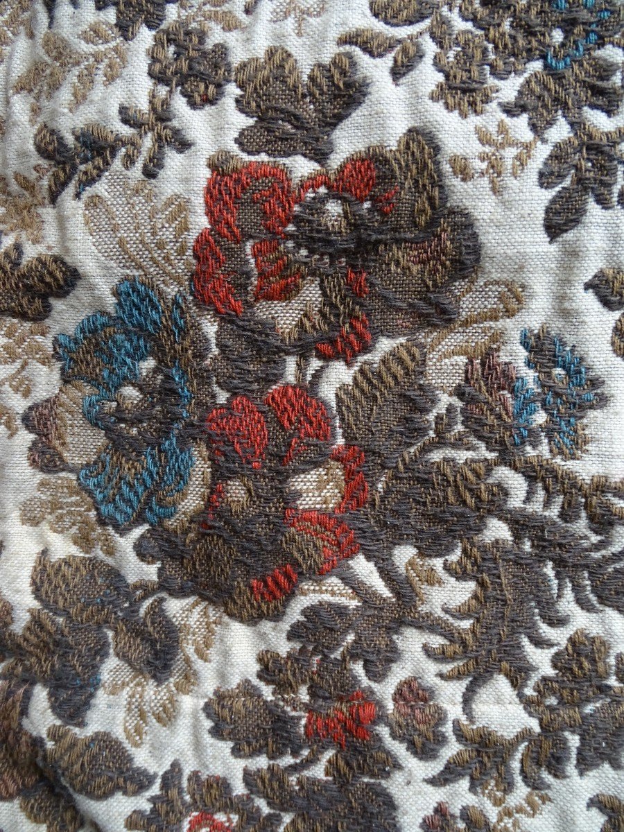 Pair Of Antique Curtains With Floral Decor From The 19th Century-photo-2