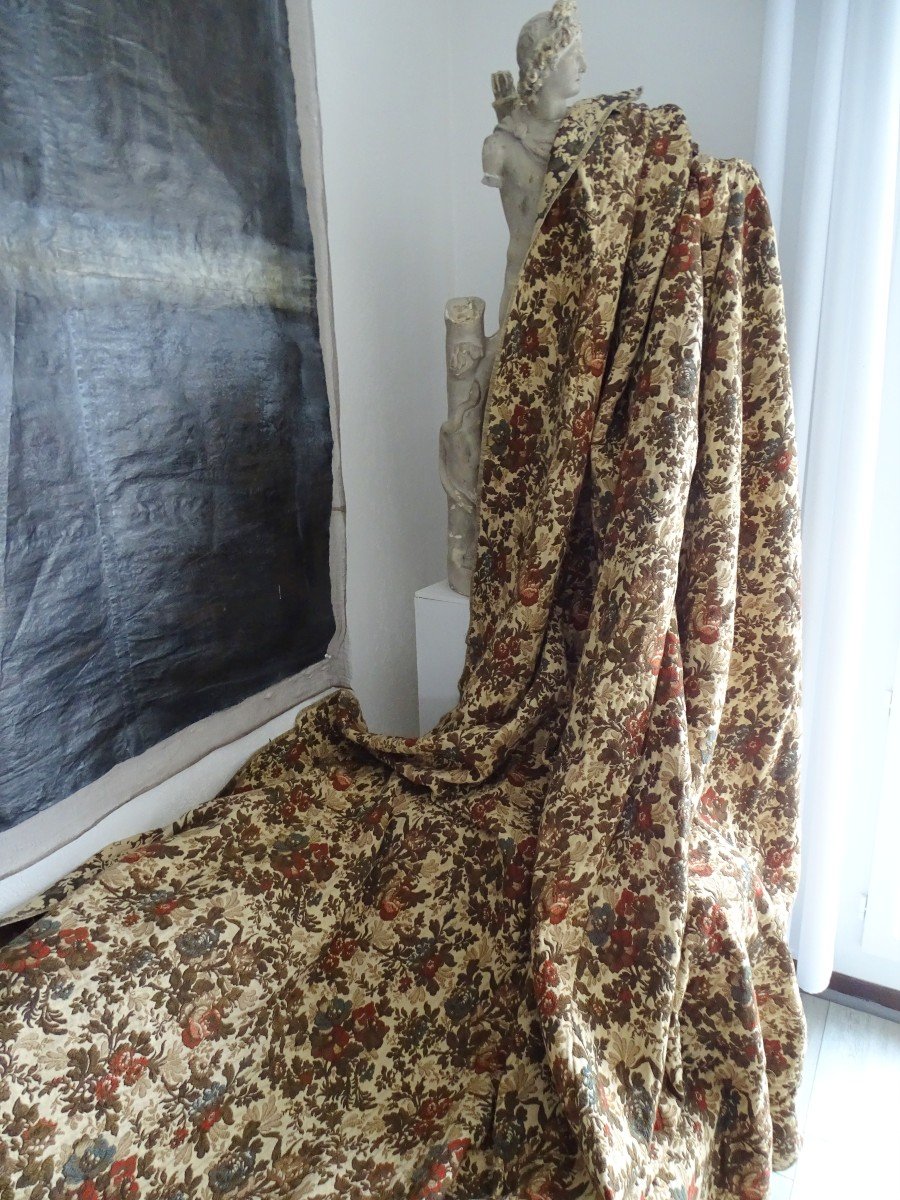 Pair Of Antique Curtains With Floral Decor From The 19th Century-photo-4