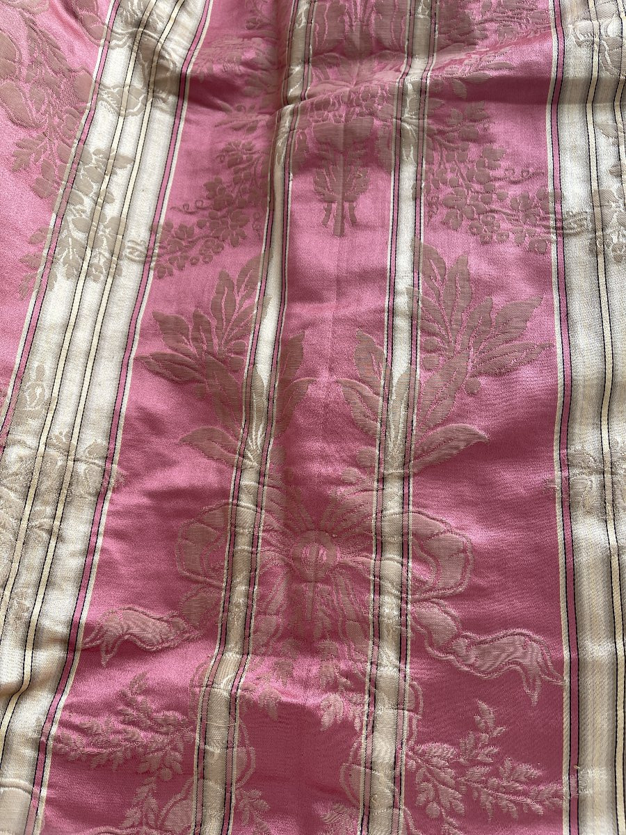 Paire De Rideaux Anciens En Soie Rose époque XIXème Tentures Anciennes-photo-8
