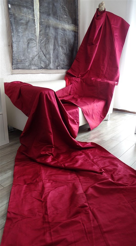 Pair Of 19th Century Pink Silk Lined Curtains, Drapes -photo-4