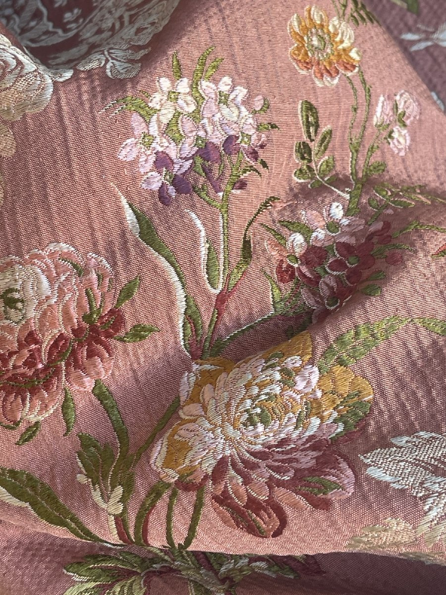 360 cm x128 cm  Paire De Rideaux En Soie De Lyon – XIXᵉ Siècle – Motif Floral Baroque Tentures -photo-2