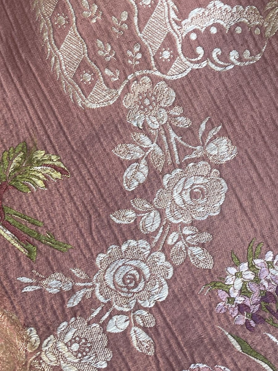 360 cm x128 cm  Paire De Rideaux En Soie De Lyon – XIXᵉ Siècle – Motif Floral Baroque Tentures -photo-4