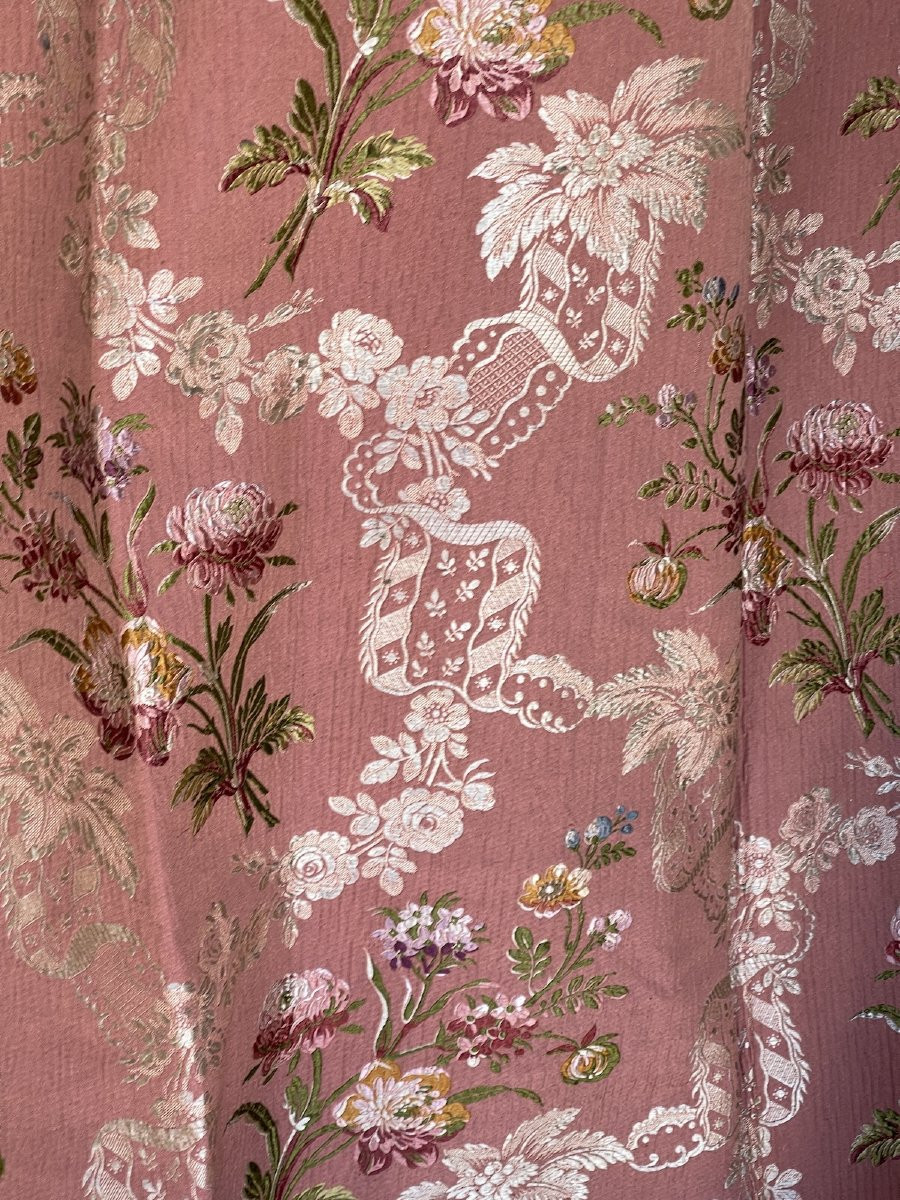360 cm x128 cm  Paire De Rideaux En Soie De Lyon – XIXᵉ Siècle – Motif Floral Baroque Tentures -photo-5