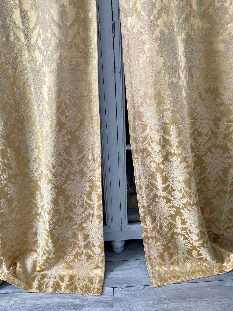 Paire De Rideaux En Soie Et Lin – époque Fin XIXᵉ, Tentures  En Tissu Ancien-photo-2