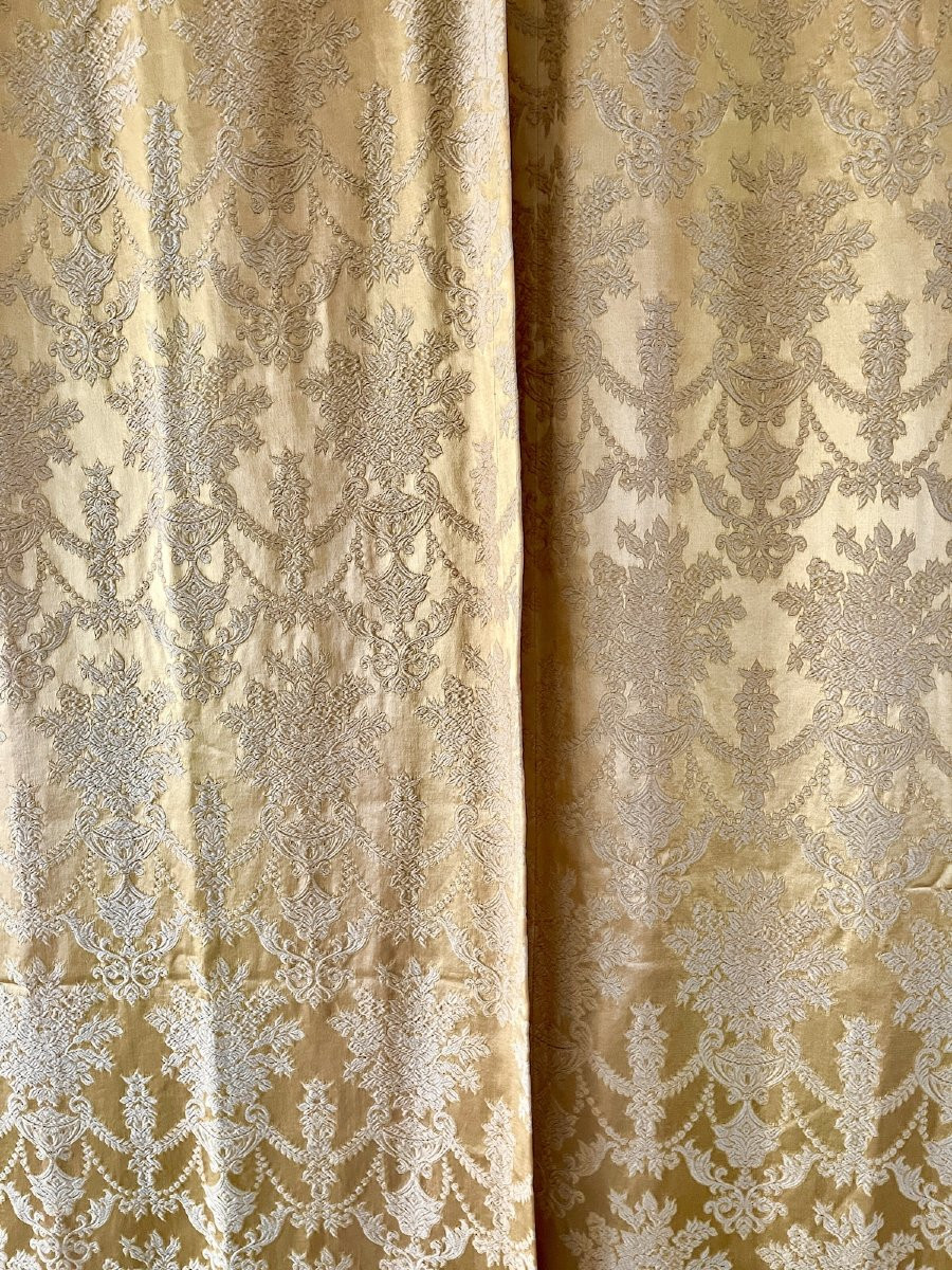 Paire De Rideaux En Soie Et Lin – époque Fin XIXᵉ, Tentures  En Tissu Ancien-photo-4