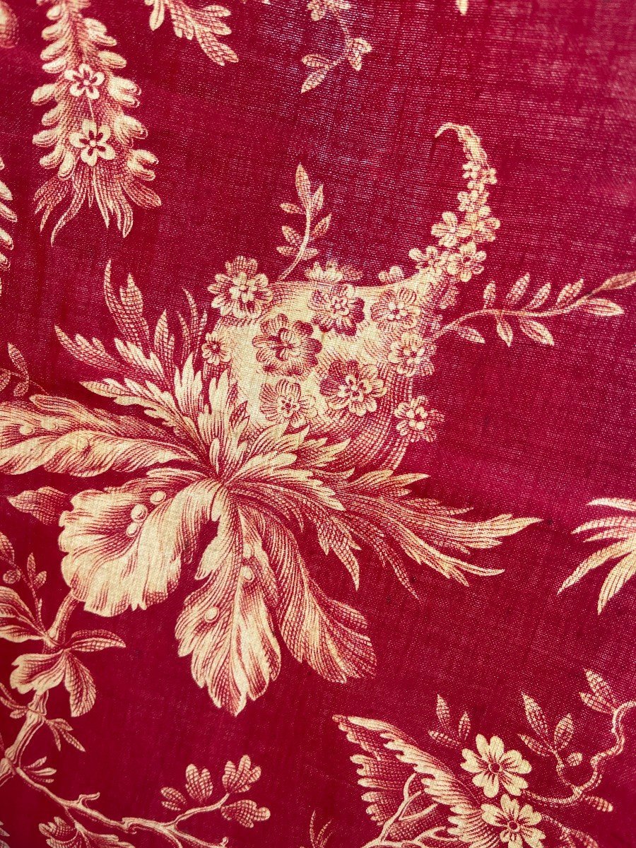 Paire De Rideaux XIXe En Toile Imprimée Rouge Andrinople – tissu ancien-photo-3