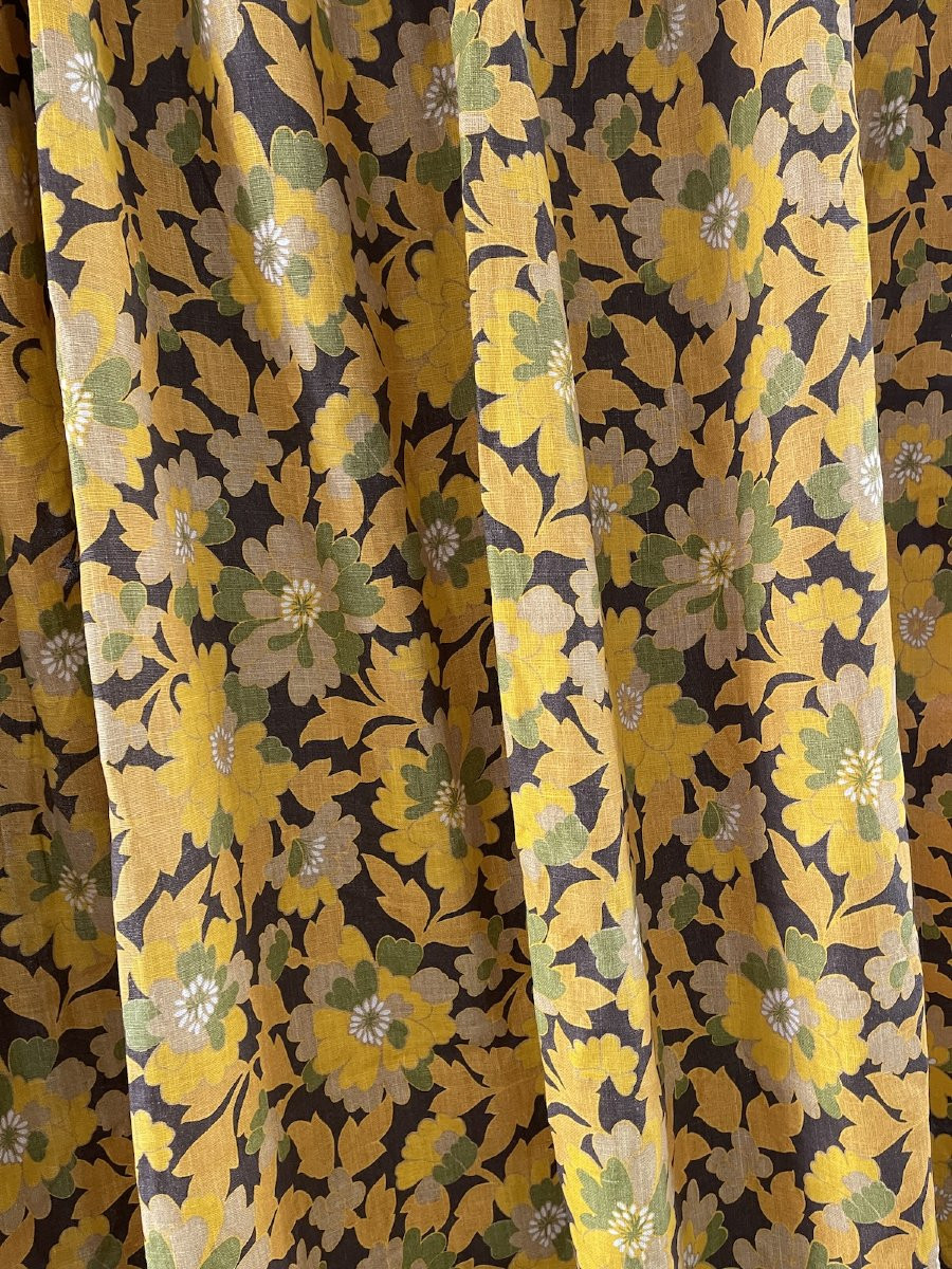 Pair Of Vintage Curtains – 1970s – Floral Printed Linen -photo-4