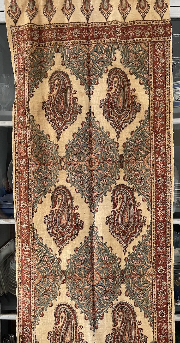 Antique Kalamkari – Late 19th / Early 20th Century – Antique Curtain, Hanging, Decorative Panel-photo-3