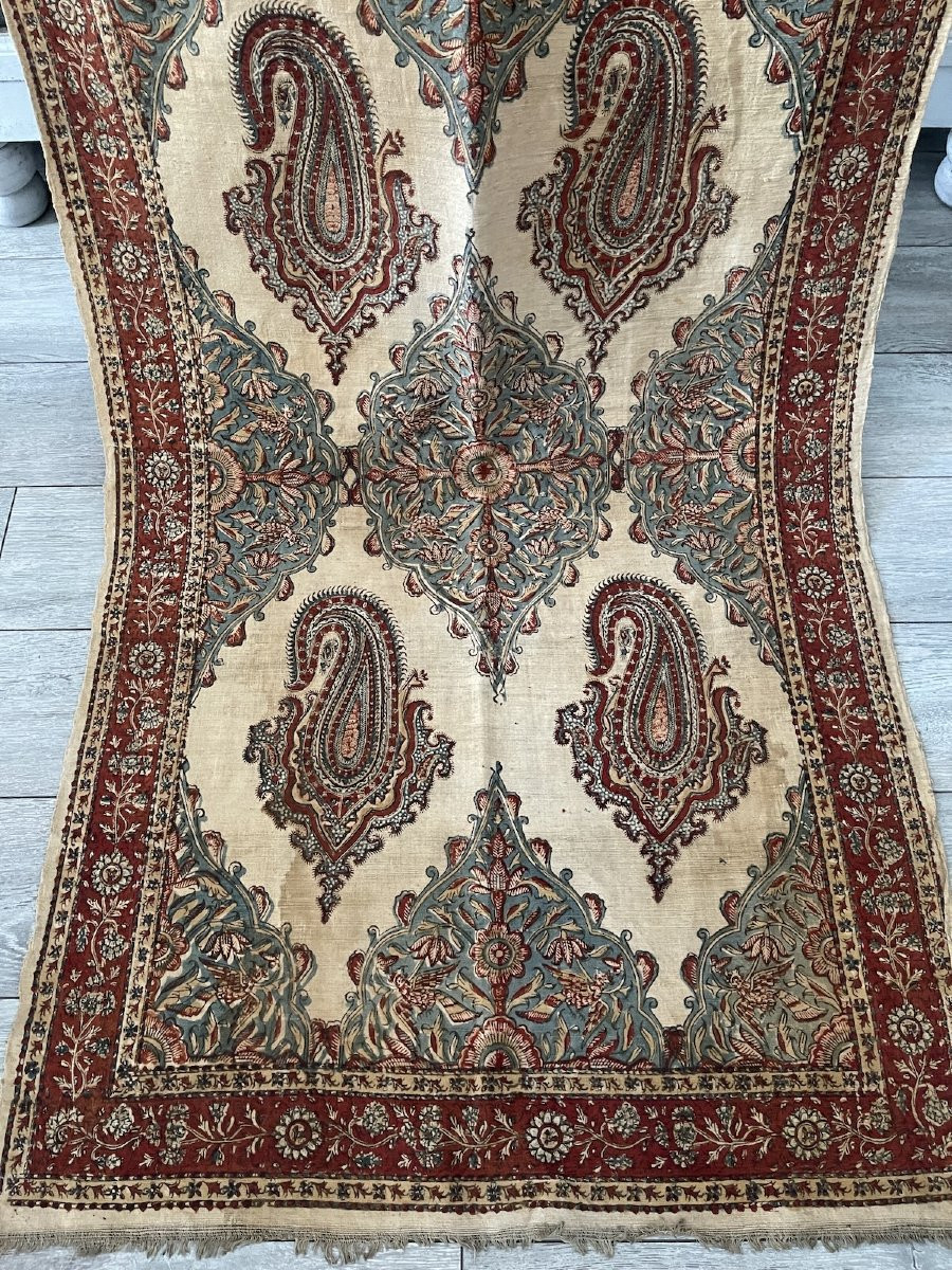 Antique Kalamkari – Late 19th / Early 20th Century – Antique Curtain, Hanging, Decorative Panel-photo-5
