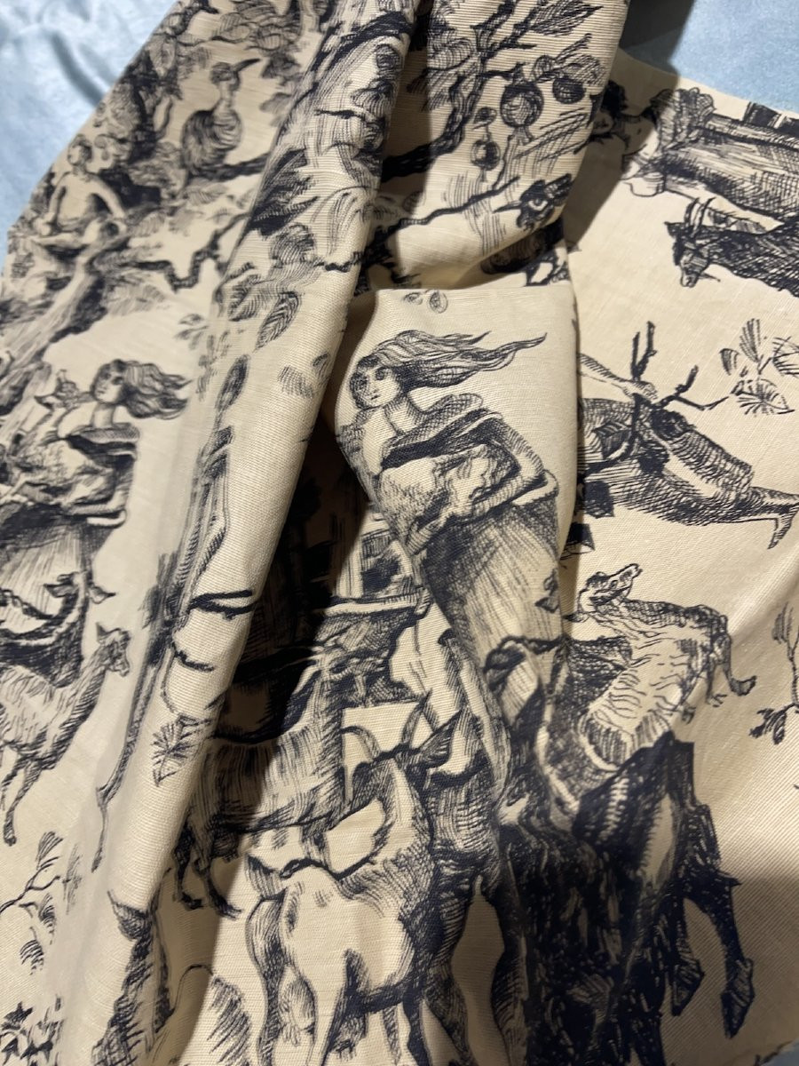 Fragment de tissu année 1950. scène en grisaille au décor singulier-photo-4