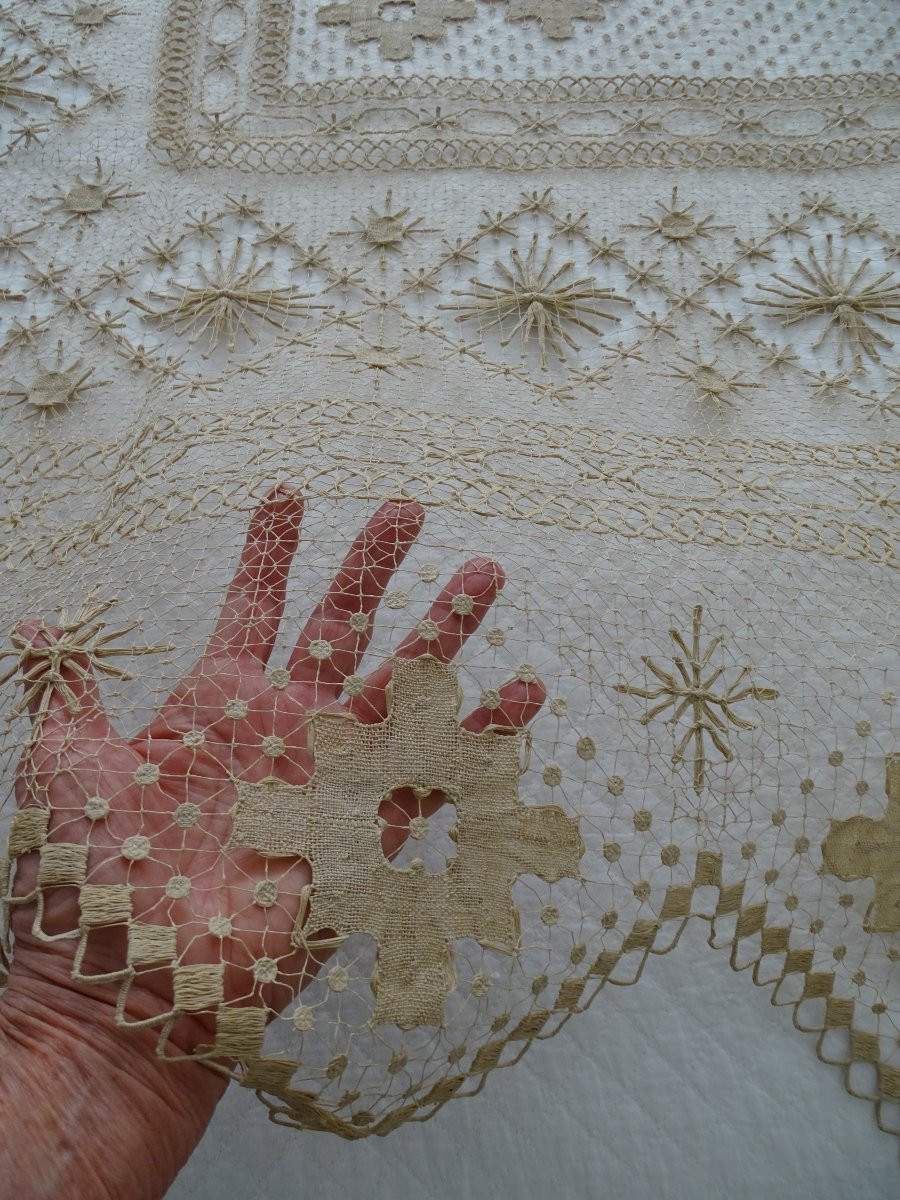  Antique Lace Bedspread Or Tablecloth – Needlework And Crochet – Starched Linen-photo-3
