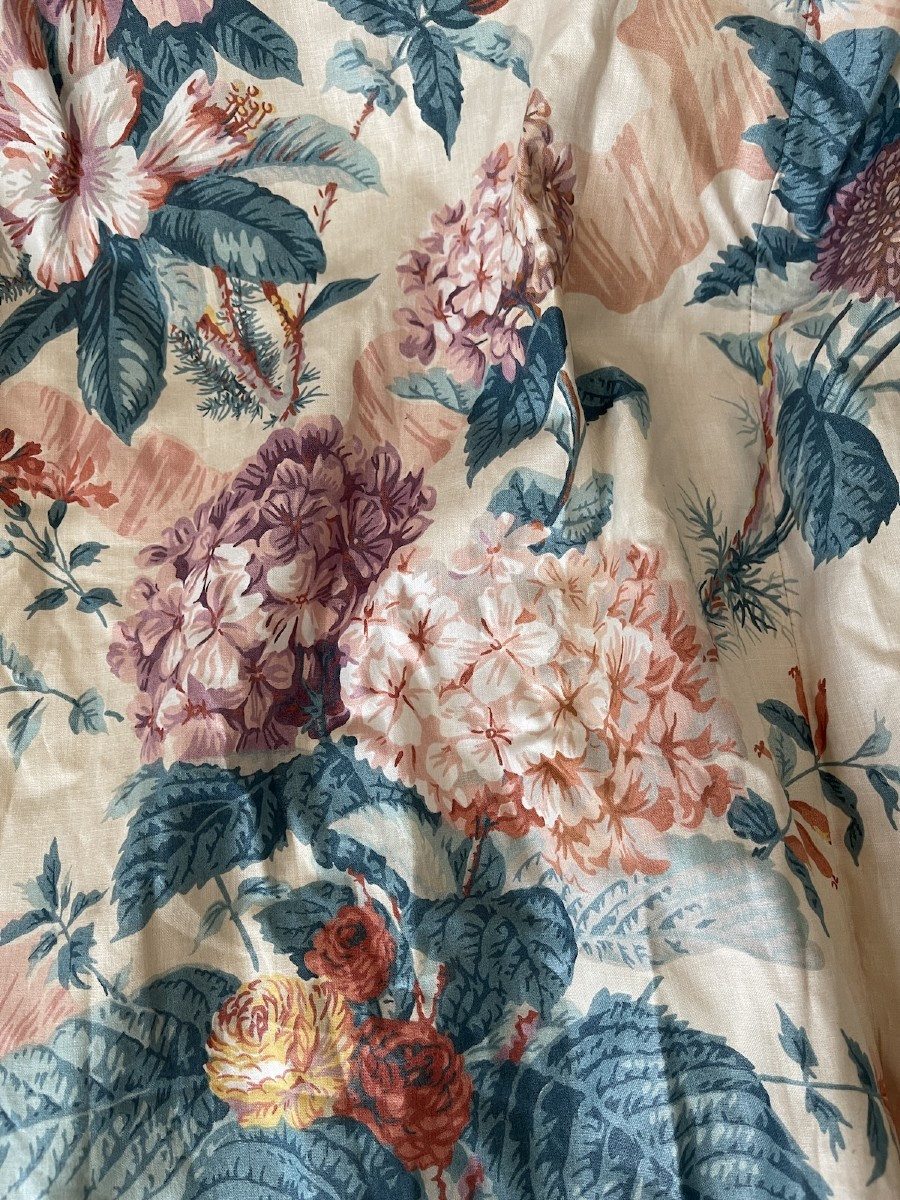 Pair Of Floral Chintz Curtains, 20th Century, Hydrangeas, Fuchsias, Dahlias-photo-3