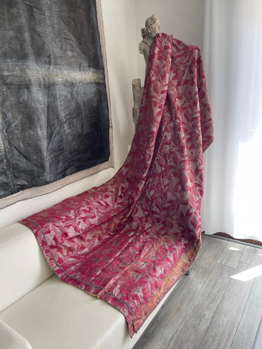 Pair Of Art Deco Silk Curtains Decorated With Stylized Tulips-photo-1