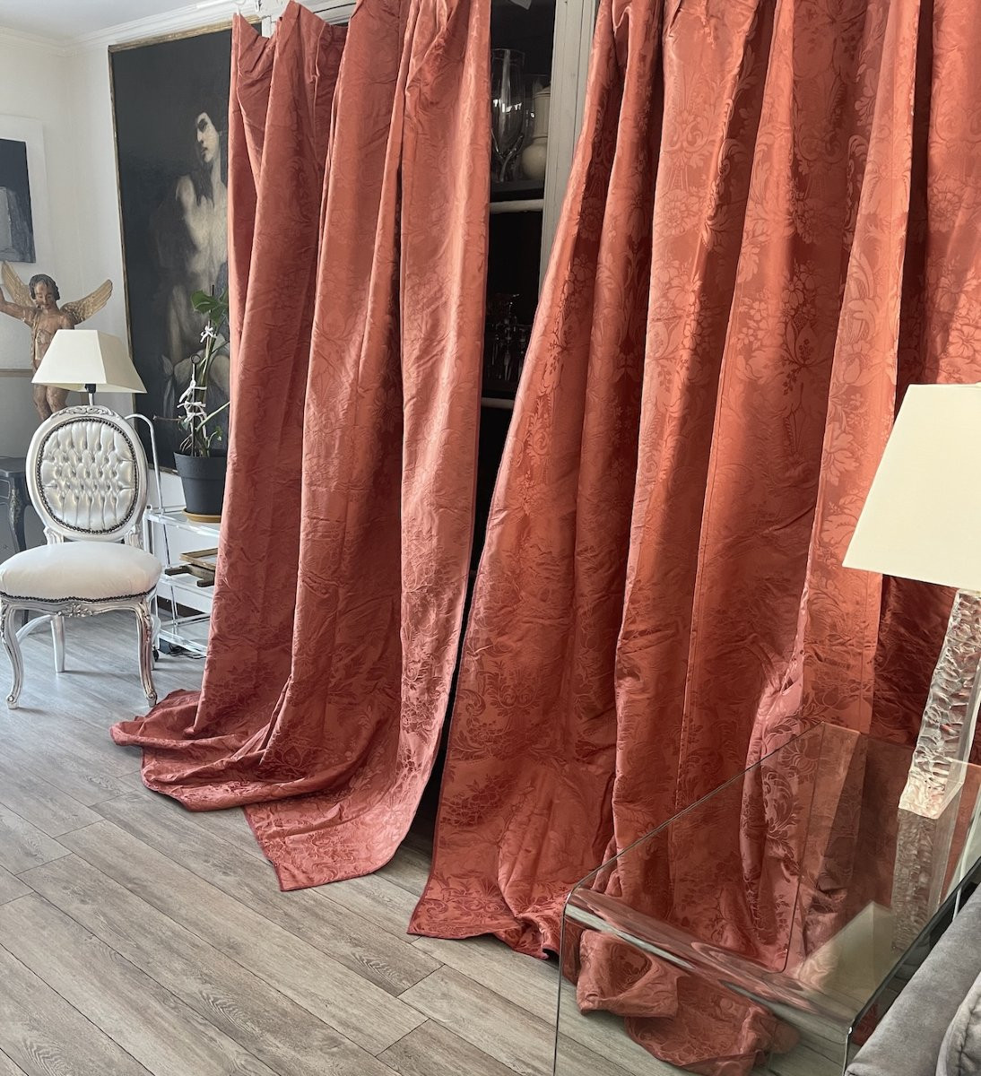 Une paire de rideaux anciens – début XXe siècle , décor floral , tentures-photo-4