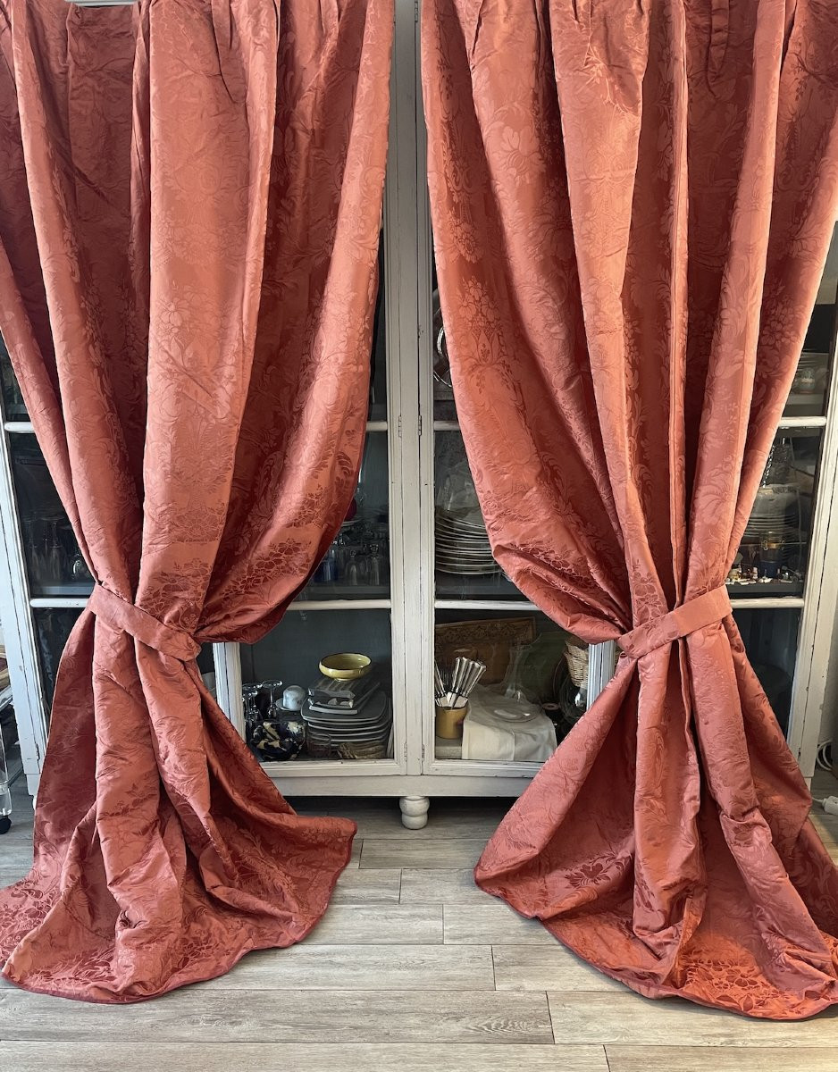 Une paire de rideaux anciens – début XXe siècle , décor floral , tentures-photo-1